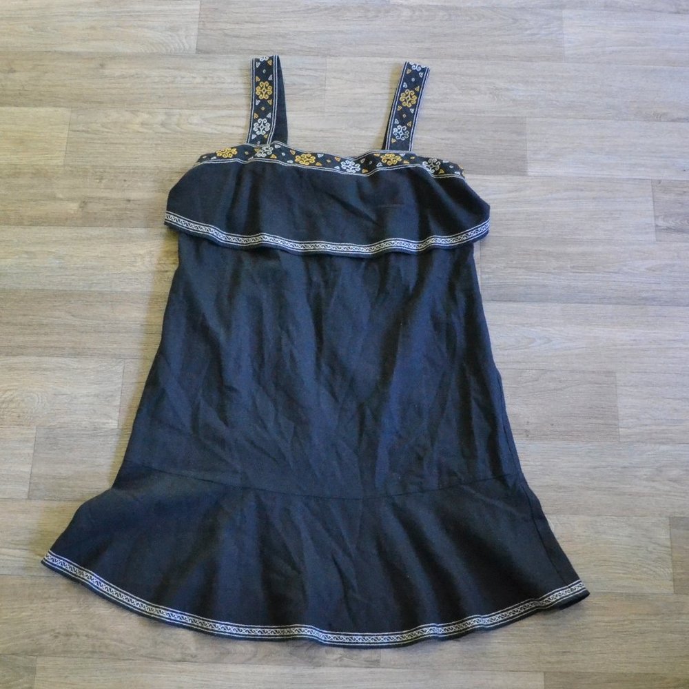 Madewell Black Embroidered Linen Tier Dress Size Extra Small